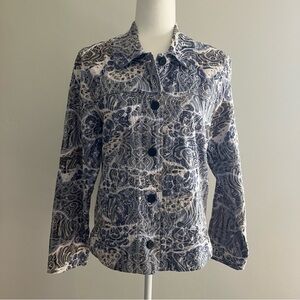 Rebecca Malone Embroidered Jacket Paisley Jacquard Stretch Blue & White Womens M